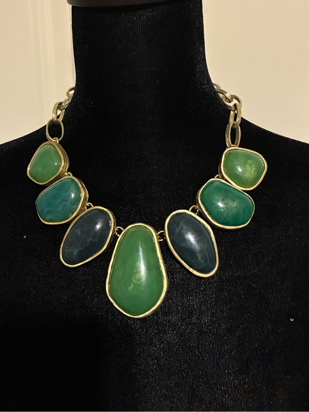 Vintage Chico’s Gold-Tone Green and Teal Statement Necklace - Women Jewelry
